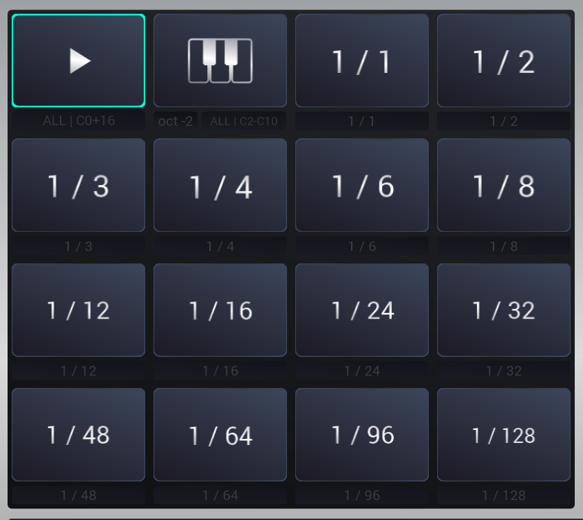 4×4 pad grid showing stutter values